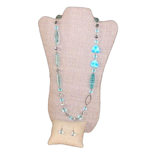 Fashion Jewelry Earring & Necklace Blue Heart Set